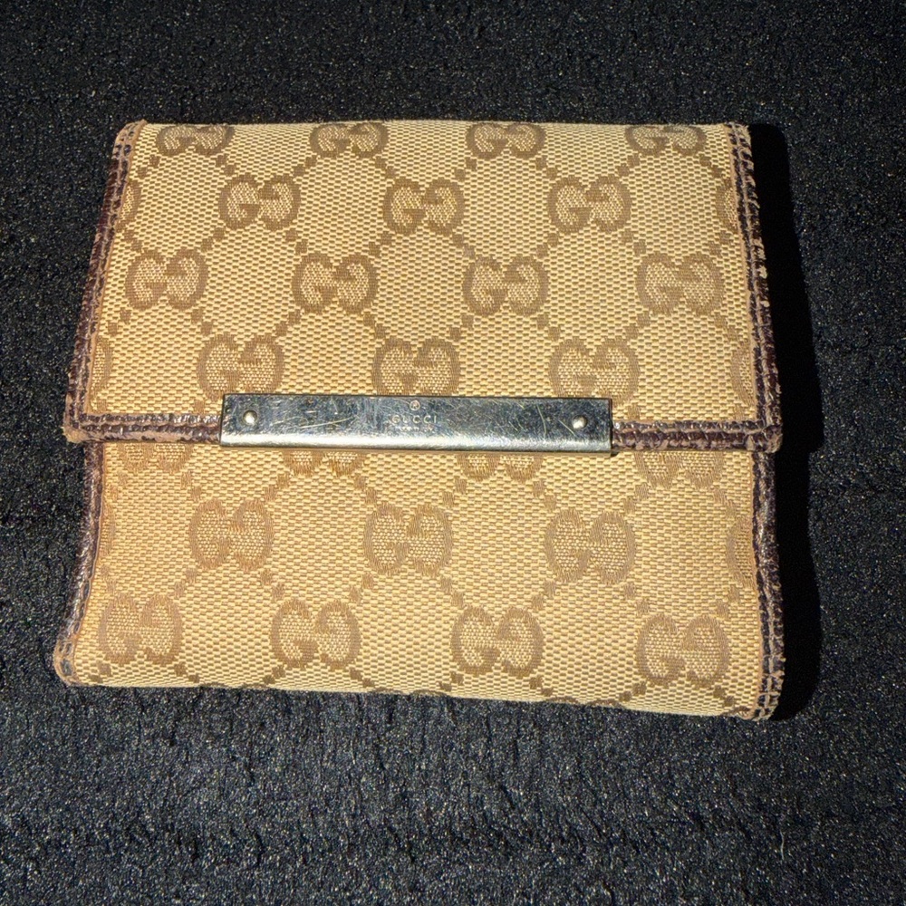 Gucci Beige and Brown GG Canvas Compact Wallet